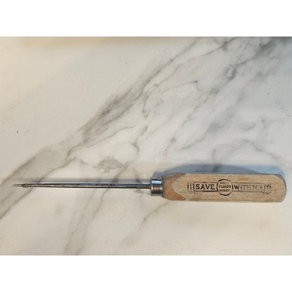 Vtg Wood Handle Metal Ice Pick Giveaway The Railways Ice Co Clovis New Mexico